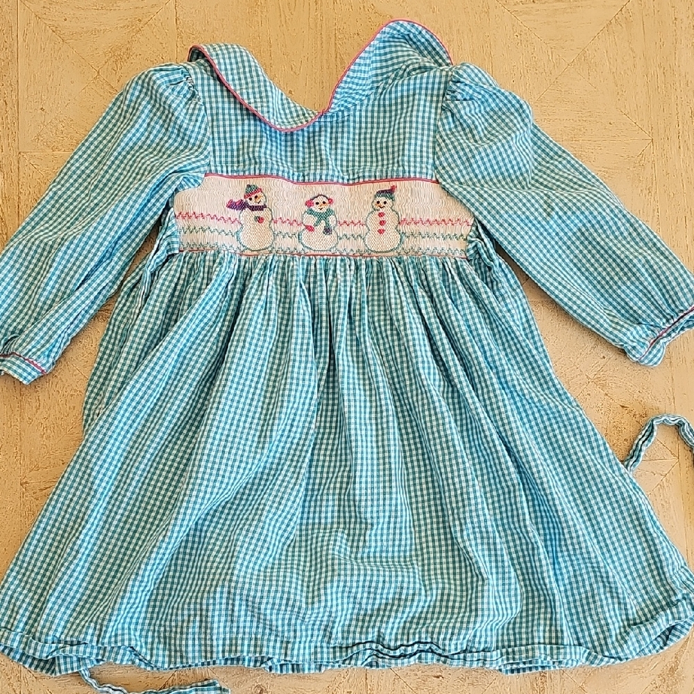 Marimekko Blue Checkered Kids Dress with Snowman Design